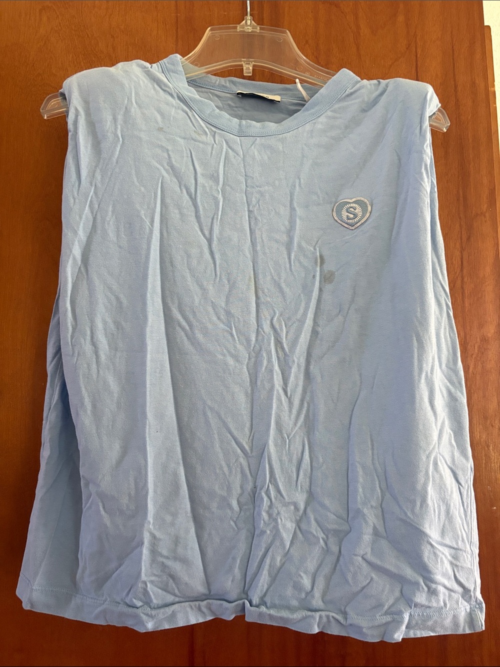 Sandro Light Blue Sleeveless Tank with Heart Emblem